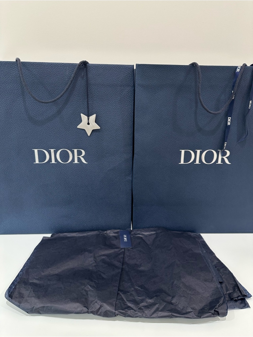 Dior Blue Shopping Paper Bags Set of 2+Tissue Paper| 15x7x18 inches